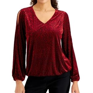 JM Collection Womens Black Red Leapord Print Top Open Shoulder Size Large